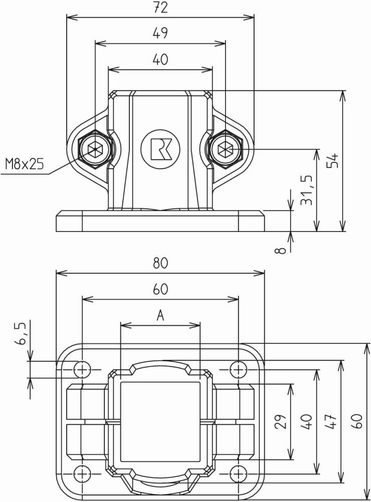 Fußklemmstück FV Für Rohre 30x30mm